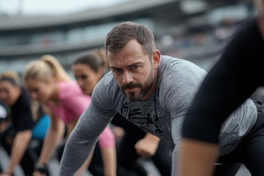 Group training at the stadium â€“ the popularity of bootcamp classes.  - Powered by Adobe