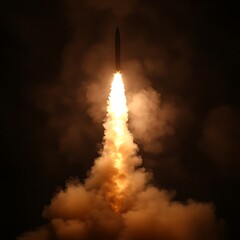 Missile launch at night