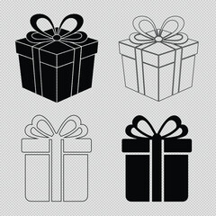 silhouette and line art vector set of gift box design illustration