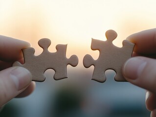 connecting Jigsaw Pieces at Sunset