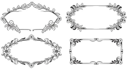 Decorative vintage frames with intricate floral designs, perfect for invitations, artwork, or branding.