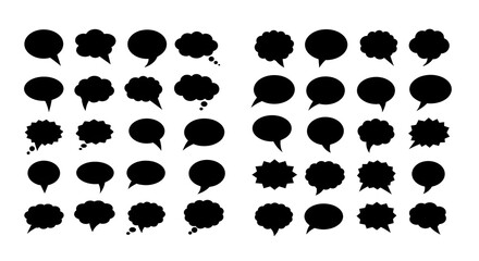 Fototapeta premium A collection of black speech bubbles in various shapes, ideal for illustrating dialogue, thoughts, or comic-style conversations.