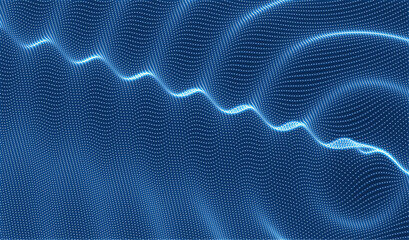 Naklejka premium 3D wavy background with ripple effect. Grid surface with particle. Vector illustration for cover, card, postcard, interior design, banner, poster, brochure or presentation.