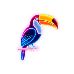 Obraz premium Toucan holographic 3D icon. neon symbol vector illustration isolated on white background. Generative AI