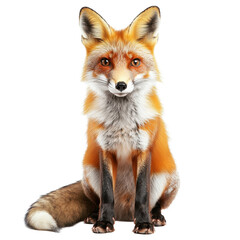 Naklejka premium Red fox sits calmly on the ground gazing directly at the camera in natural habitat, red fox sitting on the ground looking at the camera, Transparent background