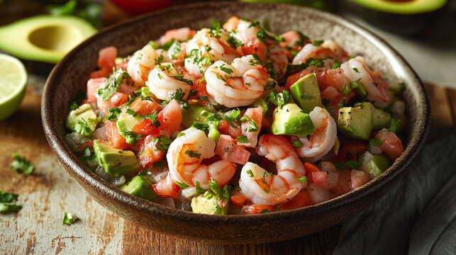 Ceviche de Camaron y Aguacate - Shrimp and avocado ceviche, creamy and fresh.