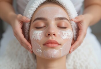 Woman receiving facial treatment in a serene spa setting