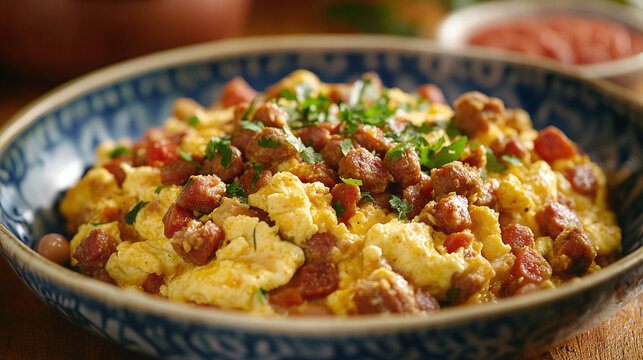 Huevos con Chorizo y Frijoles - Scrambled eggs with chorizo and beans, hearty and delicious.