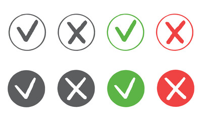 Colorful circular icons featuring checks and crosses