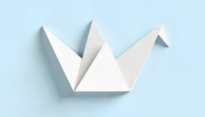 Fototapeta premium Folded paper crane on light blue background, symbol of peace