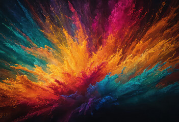 Vibrant Abstract Explosion of Colorful Liquid Splashes on Dark Background