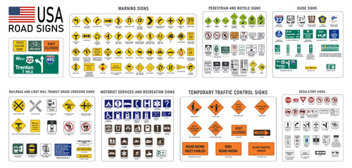 Full collection of hundreds of different highly detailed and fully editable vector Traffic Road Sign Collection.