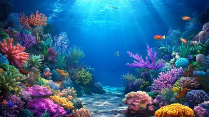 Obraz premium Underwater coral reef vibrant colors sunlight