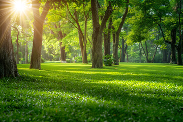 Obraz premium Serene park scene with sunbeams