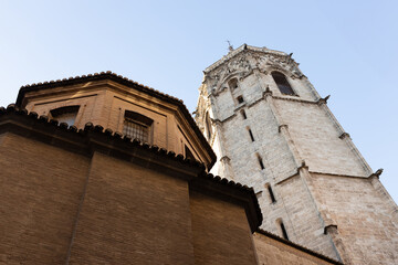View on the cathedral of the assumption of Our Lady of Valencia in the old town of Valencia city, Spain. Top tourist attraction