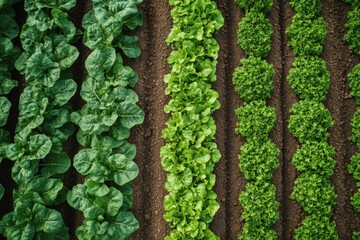 Aerial View of Organic Lettuce and Chard Rows