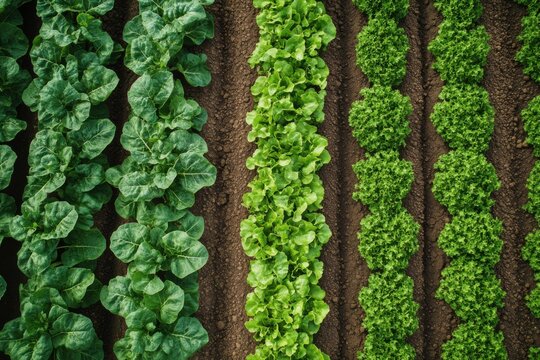 Aerial View of Organic Lettuce and Chard Rows