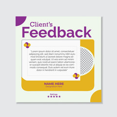 Modern creative client or customer feedback review for website or social media marketing design layout template in unique elegant colors. 