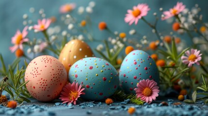 Fototapeta premium Easter Eggs And Flowers