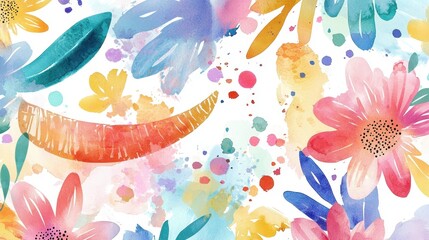 Fototapeta premium A colorful painting of flowers and leaves with a carrot in the middle