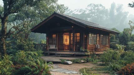 A small house with a porch and a garden