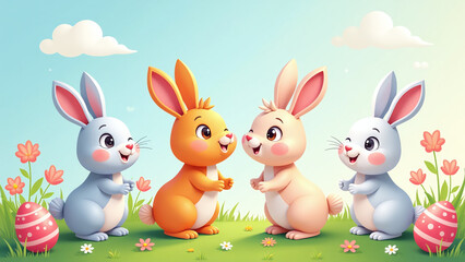 cartoon rabbits colorful easter party poster layout popular promotional item spring events