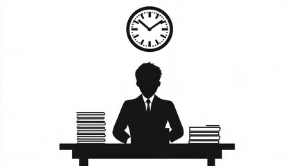 Businessman Working at Desk with Clock, Time Management, Office Scene