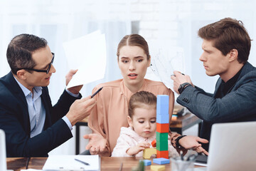 Men have a complaint about a woman who came with her daughter to work.