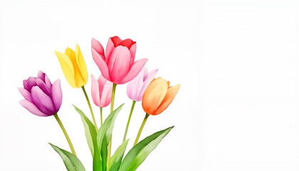 Fototapeta premium Watercolor painting of a bunch of fresh tulips