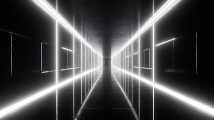 Neon tunnel, futuristic, dark, corridor, interior design