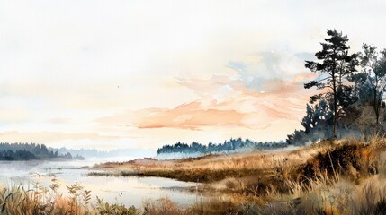 Obraz premium A painting of a lake with a tree in the background