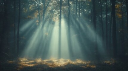 Fototapeta premium Mystical forest sunlight beams