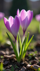Fototapeta premium crocus flowers bloom early symbolizing peace parks landscaping