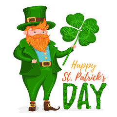 Laprachun with clover leaf and lettering, vector EPS 10