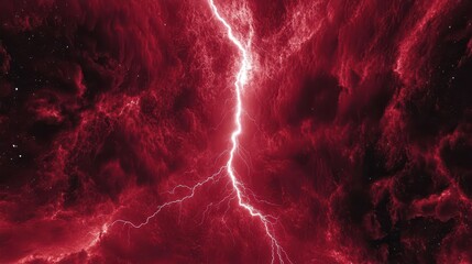 Dramatic red sky with lightning strike and cloudscape for storm backgrounds