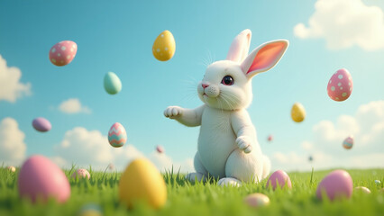 Fototapeta premium easter bunny flying eggs creation ai