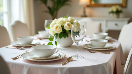 Fototapeta premium easter dinner table set fine china