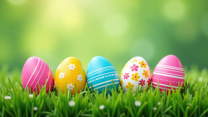 Fototapeta premium easter eggs colorful decorate green grassy landscape perfectly vibrant
