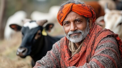 The Wisdom of the Land: A portrait of a weathered farmer, radiating resilience and quiet strength, gazes directly at the viewer, his gaze filled with the stories of the land and life.