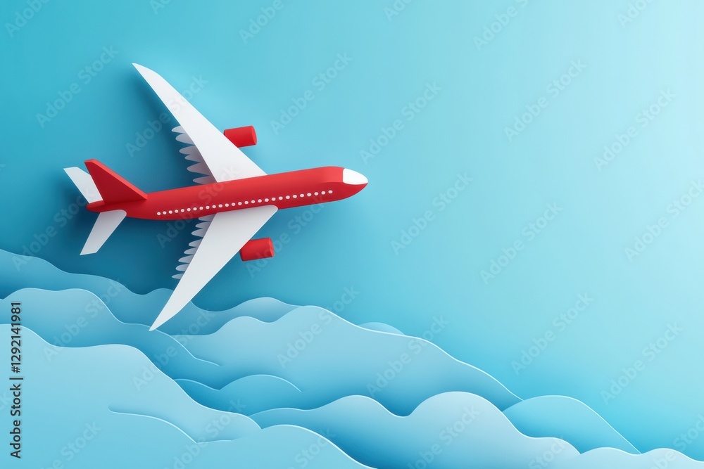 Poster leadership concept displayed through digital paper craft with a confident airplane flying in a brigh