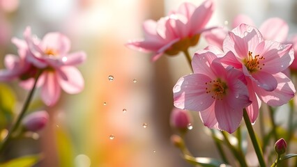 Obraz premium Serene Spring Morning Dew-Kissed Blooms Against Pastel Rainbow Hues