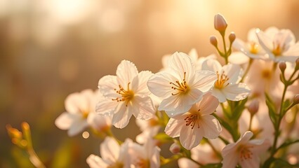 Fototapeta premium Ethereal Blooms Tranquil Spring Morning in Gold and Cream