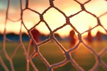 Soccer Net with a warm sunset Background