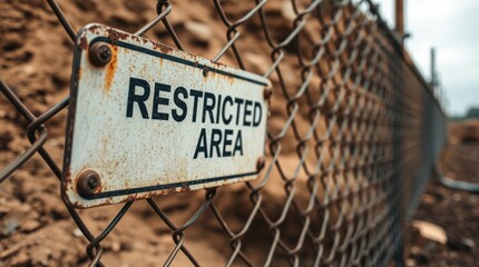 Restricted area warning sign attached to a chain link fence guarding the location from public access.