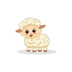 Cute cartoon sheep isolated on white. Flat illustration of sheep for kids or babies t-shirt design, room decoration. Funny lamb animal. Vector illustration
