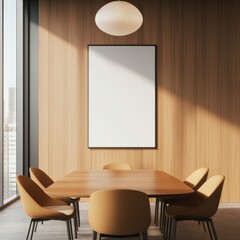 dining room with blank poster on wall