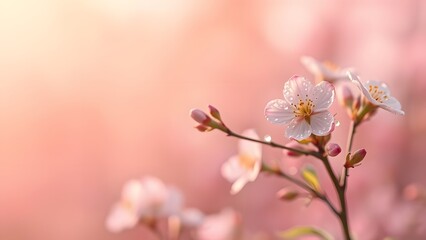 Obraz premium Blooming Beauty A Serene Spring Morning with Dewdrops and Dreamy Blurred Bokeh