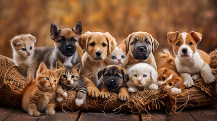 Obraz premium Diverse Medley of Friendly Pet Breeds in RK's Welcoming Pet Shop Environment