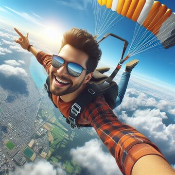 A man doing sky diving