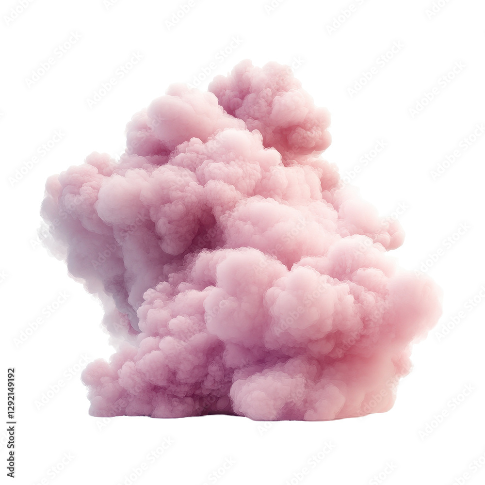 Poster Floating pink cloud isolated against a Transparent background creating a whimsical and dreamy atmosphere, Pink cloud isolated on PNG background